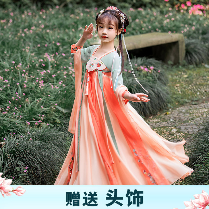 汉服女中国风夏季薄款儿童古装超仙襦裙春秋女...