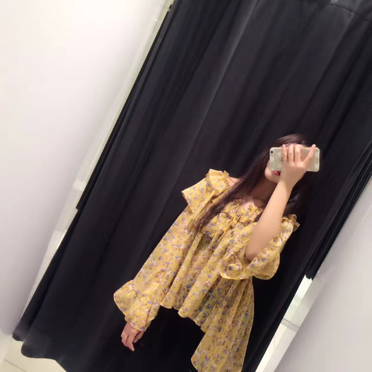 韩国小碎花黄色小清新雪纺衫，实体店500+...