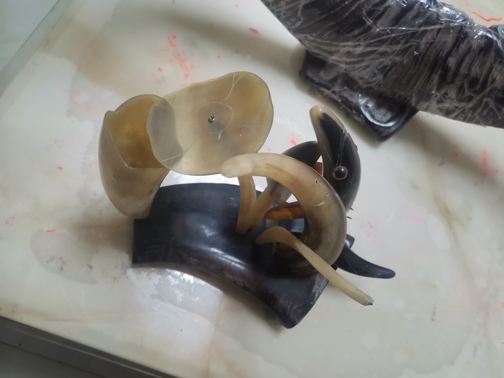 原牛角店铺摆件存货，鲤鱼戏水，材质牛角，高...