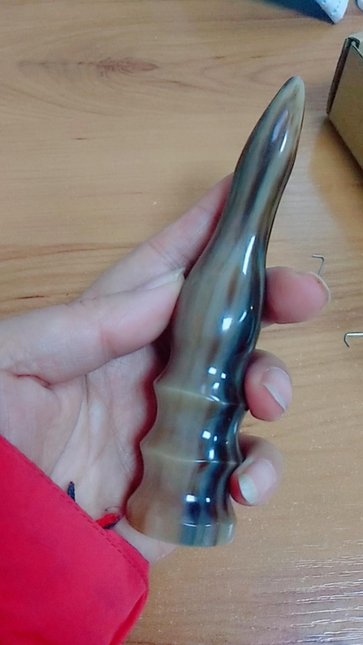 西藏天然牛角手把实心件摆件