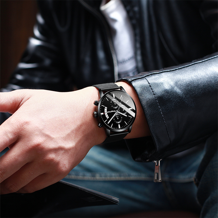 概念全自动机械表韩版潮流高中初中学生钢带手...