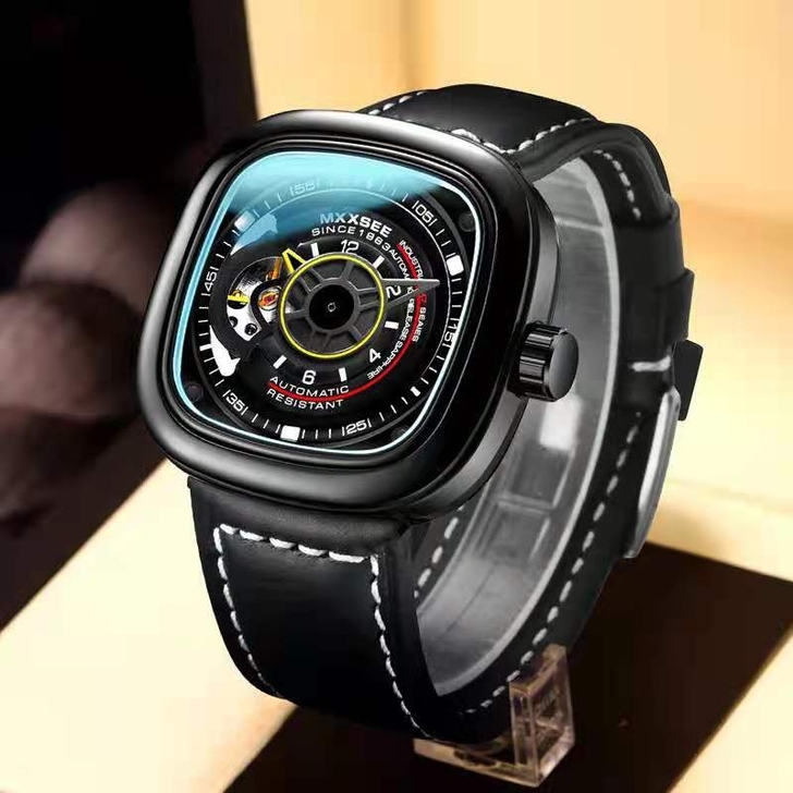 麦施手表方形镂空赛车表盘 自动机械表男表外...