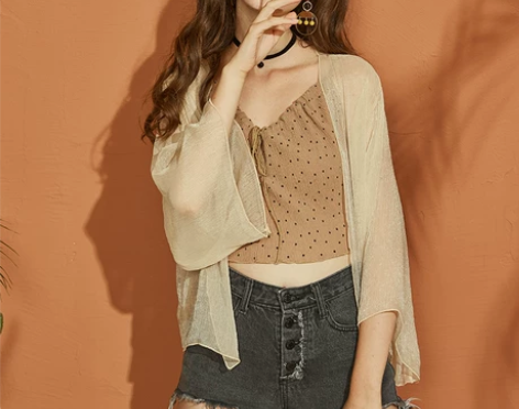 linjou玲玖2018夏季新款网纱喇叭袖...