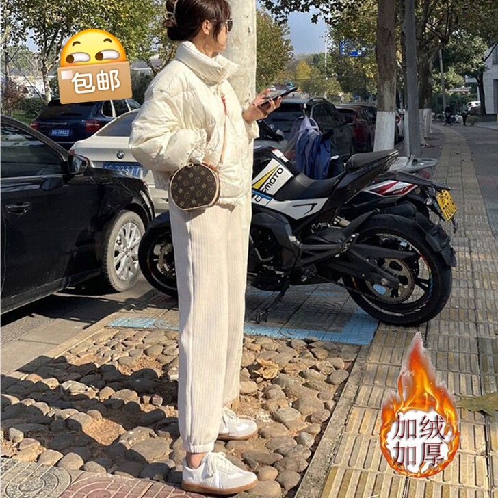 灯芯绒哈伦裤女秋冬加绒加厚新款垂感高腰宽松...