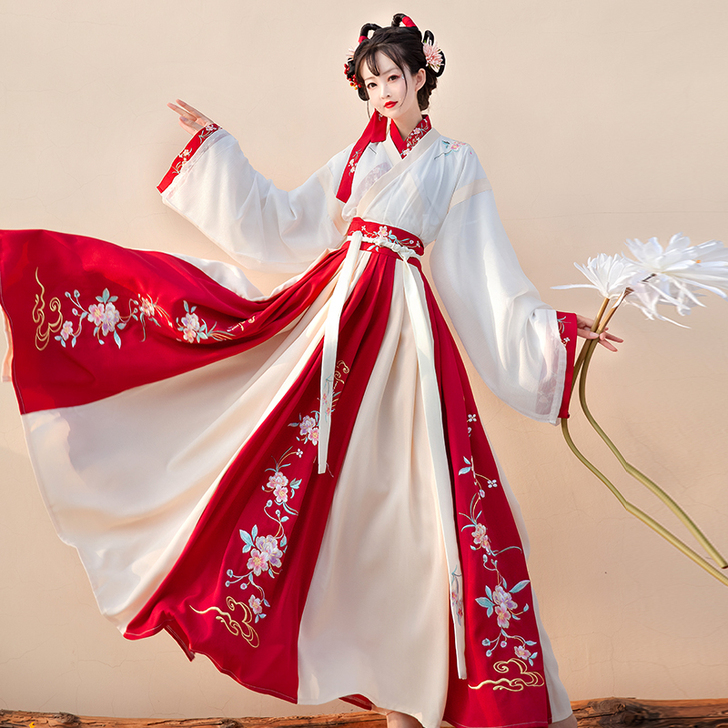 汉服女正品原创魏晋中国风改良齐腰交领襦裙白...