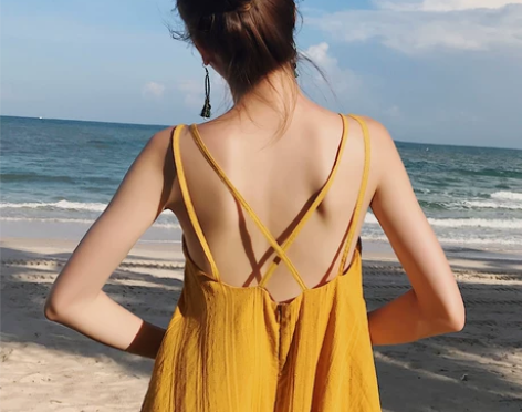 zwmh旅行路上沙滩裙女海边度假露背连衣裙...