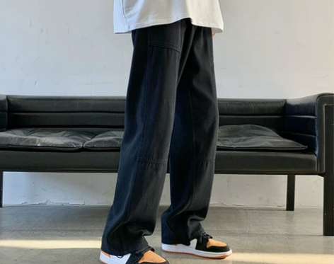 黑色工装裤子男高街ins潮春秋季宽松直筒阔...
