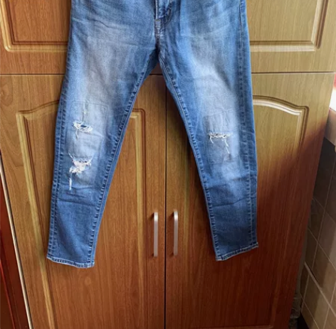 优衣库男士破洞微弹修身牛仔裤 170/78...