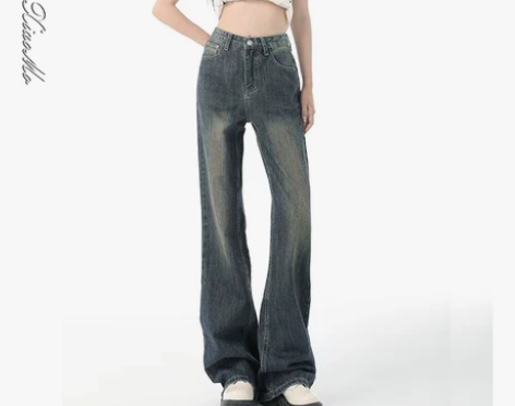 阔腿裤子美式复古喇叭裤女秋冬加绒新款高腰显...