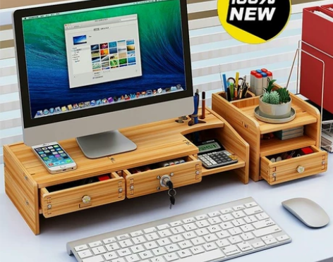 【捡漏】电脑增高架实木桌面收纳办公室桌面键...