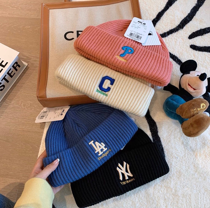 全新吊牌在MLB正品2021大标毛线帽针织帽