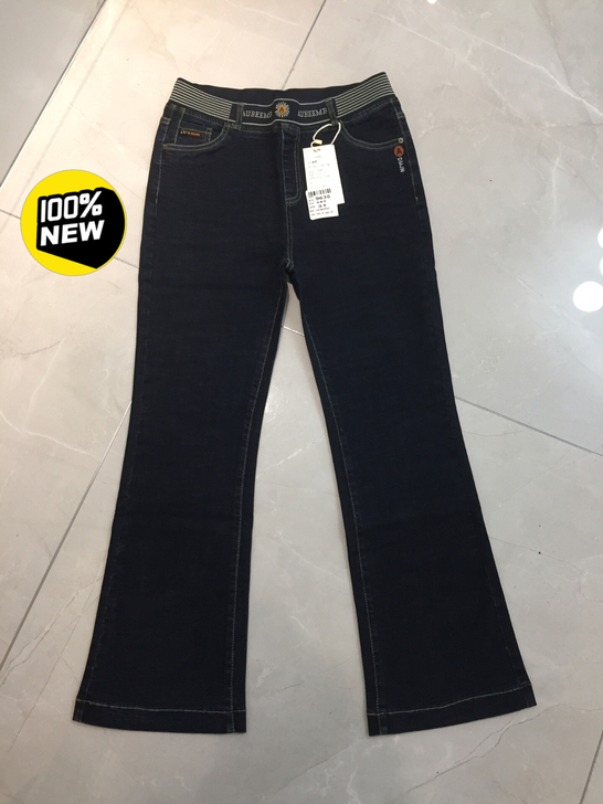 长裤，女，32码，弹力松紧腰绣花修身喇叭牛...