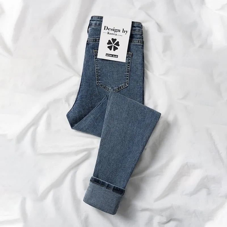 牛仔裤女高腰紧身小脚春秋款牛仔裤女高腰显瘦...