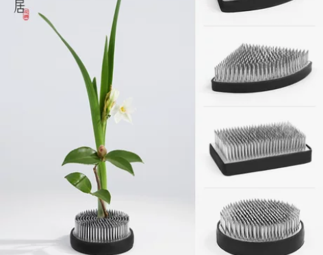 剑山插花器套装不锈钢中式日式底座针山花艺插...