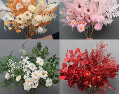 仿真花婚庆婚礼堂花艺红色香槟色森系雾霾蓝橘...