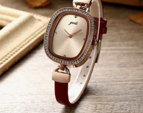 新款歌迪手表水钻方形皮带女表时尚细带欧美风...