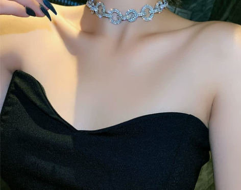 水钻圆环项链女潮锁颈链骨链韩国气质网红ch...