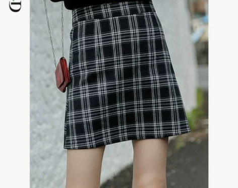 LRUD格子半身裙女2019秋冬新款冬天配...