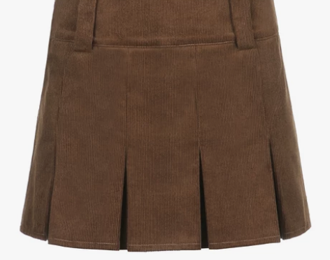 ROCKMORE卡其色复古灯芯绒百褶裙秋冬...