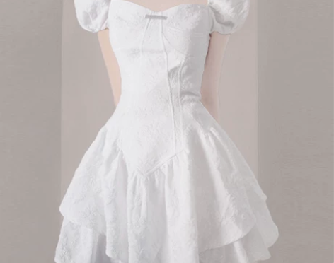 原创设计师小众白色蓬蓬连衣裙女夏季在逃公主...