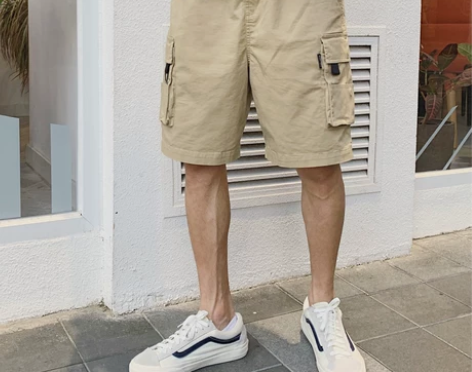 港风ins潮牌工装薄款短裤男宽松夏季阔腿休...