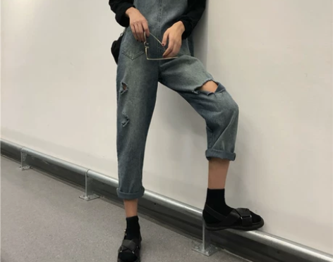 港味复古高腰牛仔裤背带裤女夏季2018新款...