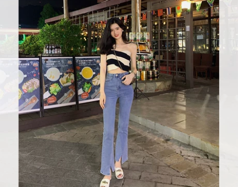 famous新款本期bi入微喇叭神仙前开衩...