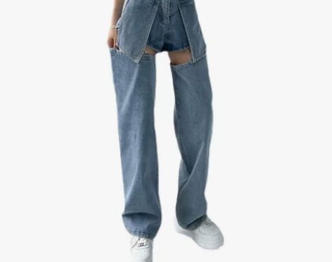 全新 均码破洞可拆卸宽松直筒牛仔裤 感兴趣...