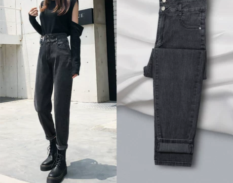 老爹牛仔裤女直筒宽松春秋季2021年新款高...