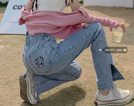 FRUITY韩版ins设计感刺绣爱心浅蓝色...