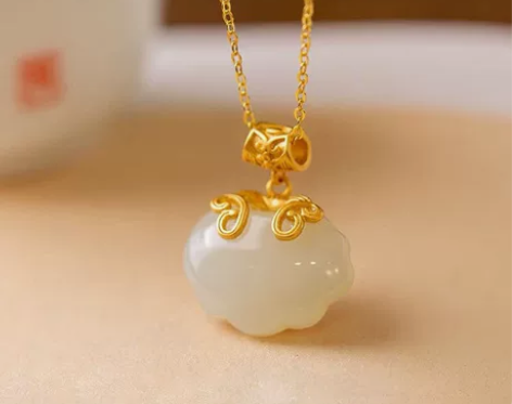 和田玉S925纯银吊坠女款双鱼长命锁如意锁...