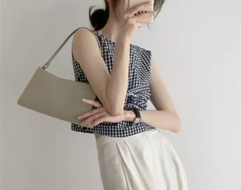 黑白格扭结背心别致上衣女夏季薄款圆领格子复...