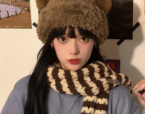 大头围软糯可爱小熊耳朵毛绒帽女秋冬季保暖显...