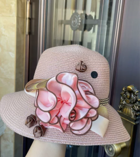 优雅法式复古夏天编织平顶宽檐遮阳度假沙滩太...