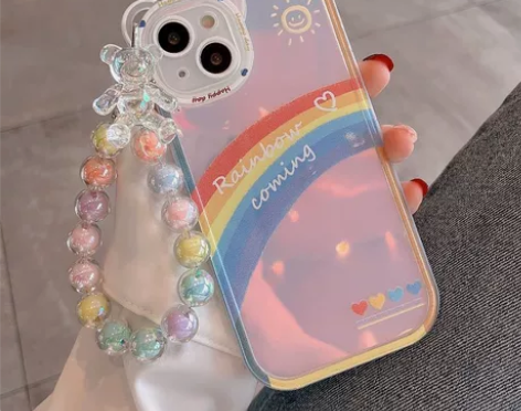 小熊炫彩手机链条可爱挂绳短款手链手机壳少女...