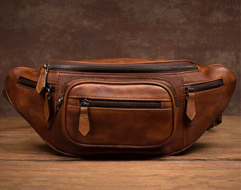 胸包男包斜挎包慢时光头层植鞣牛皮腰包男背包...