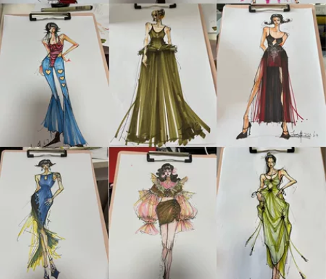 服装设计效果图，手绘，服装设计款式图，草图...