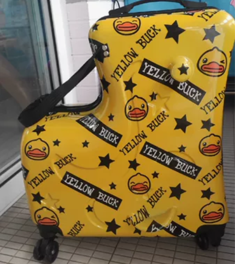 多功能拉杆箱小黄鸭时尚潮旅行箱儿童可坐骑行...
