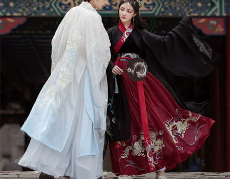 如梦霓裳辰龙生肖情侣汉服女重工刺绣花大袖衫...