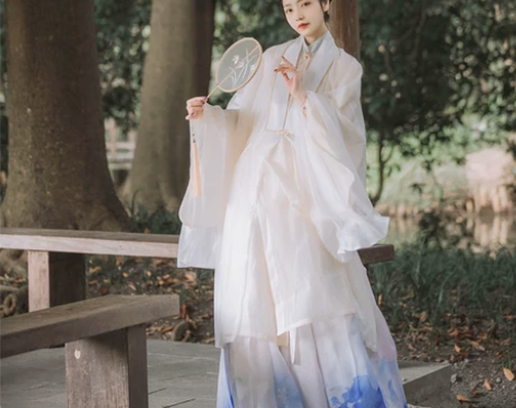 汉服五五年原创汉服女慕雪明制立领斜襟长衫搭披