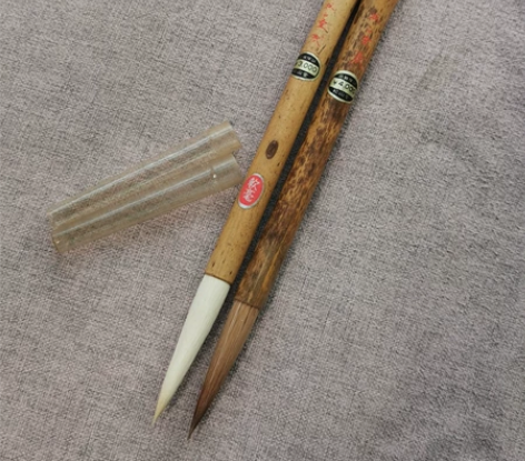 日本松山堂竹竿毛笔两支“野竹”、“玉章”。...
