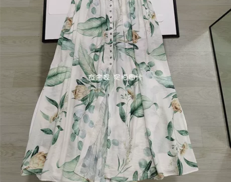 原 复古翠花中长半身裙 前排扣开叉高腰显瘦...