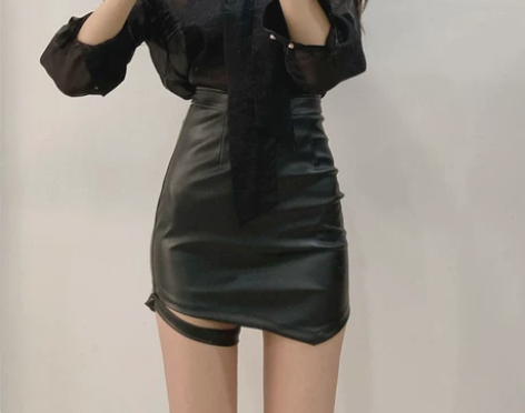 ?黑色小皮裙半身裙短款秋冬高腰一步裙紧身性...