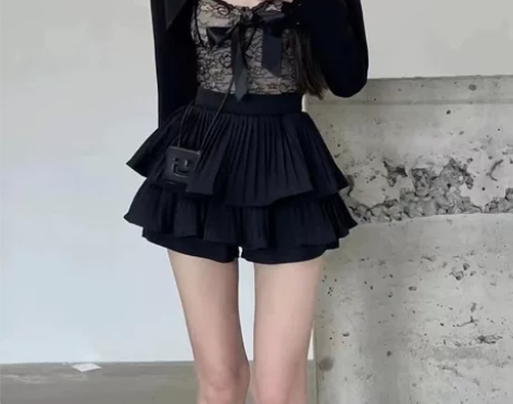 2022夏秋黑色蛋糕裙半身裙女辣妹性感高腰...