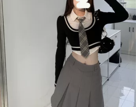 日系Bella风百褶半身裙女秋季高腰学院风...