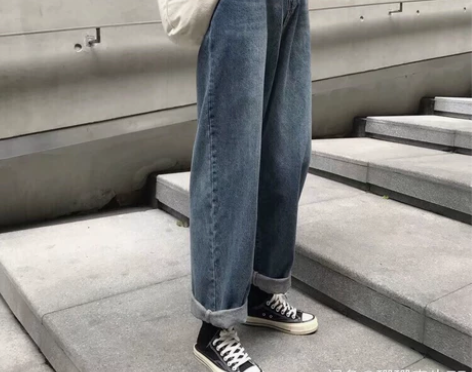 牛仔裤女春秋2019新款韩版学生宽松复古高...