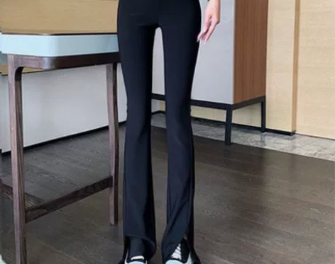 开叉修身微喇叭裤子女春秋季弹力休闲裤阔腿裤...