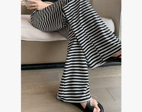 黑白条纹阔腿裤女夏季薄款高腰显瘦垂感宽松休...