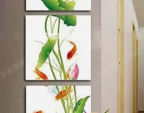 纯手绘油画客厅餐厅玄关竖挂装饰画三联画无框...