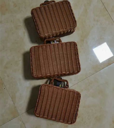 手工藤编手提箱复古收纳箱野餐篮圣诞节礼盒箱...